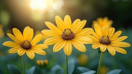 Obraz premium Bright yellow flowers in sunlight