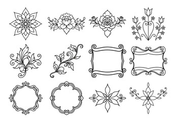 Unique floral divider terms element set of general and specific on white background