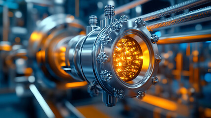 Obraz premium Industrial Machinery Closeup Glowing Orange Element