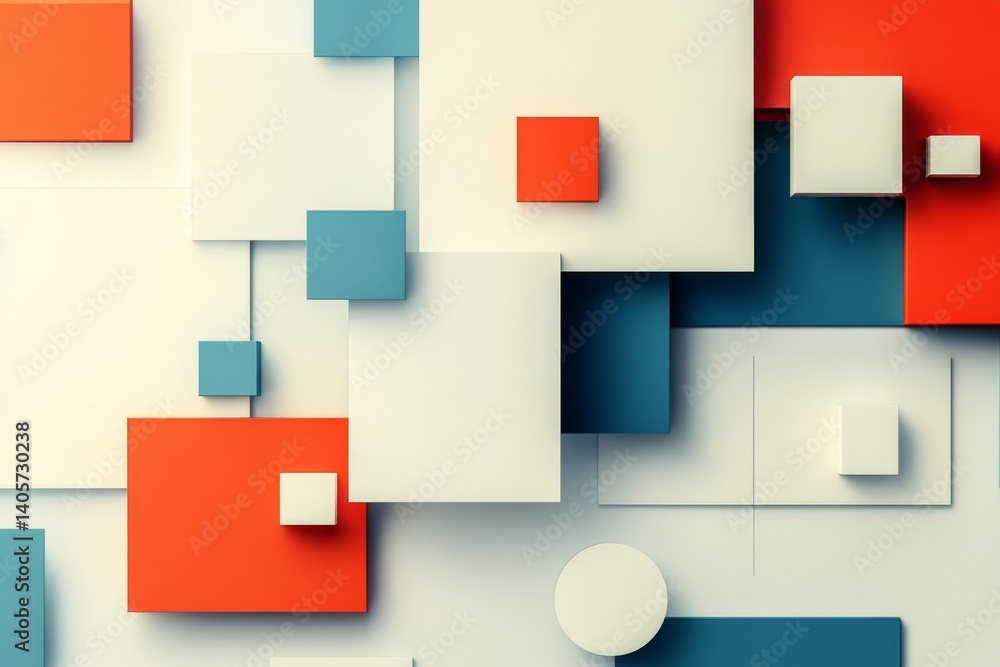 Poster abstract geometric shapes in various colors and sizes. a dynamic composition of squares and a circle