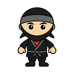 Cute Kid Ninja Pose Vector Icon Illustration