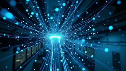 Naklejka premium Blue fiber optic data transmission