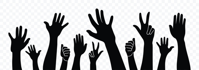 Raised hands icon. Hand sign. Raising hands icon set. Hands up icon. Vector illustration.