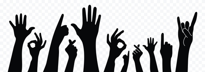 Raised hands icon. Hand sign. Raising hands icon set. Hands up icon. Vector illustration.