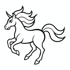 Vector illustration of unicorn coloring book Line Art Illustration Magical Creature Outline Art