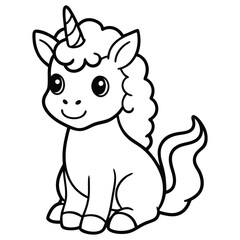 Vector illustration of unicorn coloring book Line Art Illustration Magical Creature Outline Art