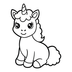 Vector illustration of unicorn coloring book Line Art Illustration Magical Creature Outline Art