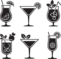 Alcoholic cocktails silhouette vector illustration isolated On Transparent Background