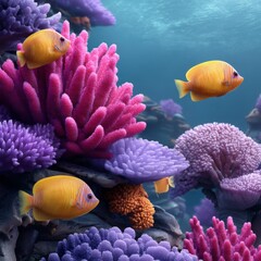 Naklejka premium Colorful coral reef with vibrant fish swimming in clear water during midday