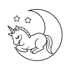 Simple cute Unicorn Line art vector and Fantasy Line Sketch Design