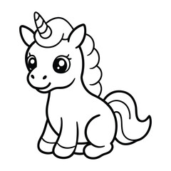 Simple cute Unicorn Line art vector and Fantasy Line Sketch Design