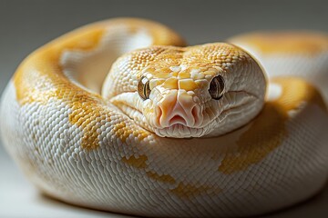Fototapeta premium Charming Ball Python: A Beautiful Reptile with Unique Patterns on Its Sweet Baked Brown Skin