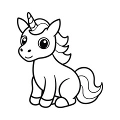 Simple cute Unicorn Line art vector and Fantasy Line Sketch Design