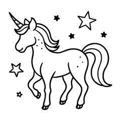 Mythical Unicorn line art vector Silhouette Simple Line Art Illustration design