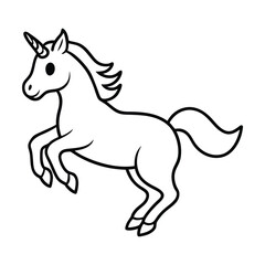 Beautiful Unicorn Line art and Drawing Fantasy Beast Vector Art Illustration