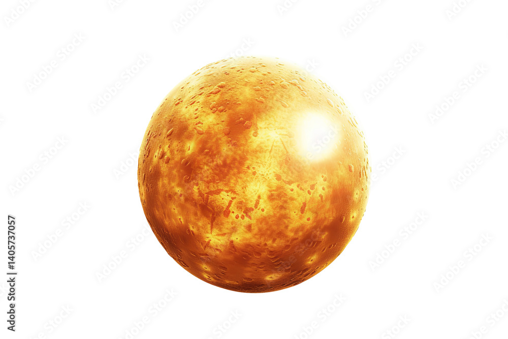 Poster digital rendering of a celestial body featuring orange and yellow textures on a transparent backgrou