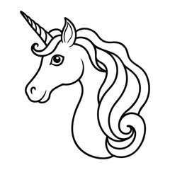 Beautiful Unicorn Line art and Drawing Fantasy Beast Vector Art Illustration