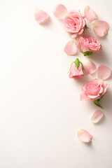 Roses copy space viewed from above. Top view. Romantic background