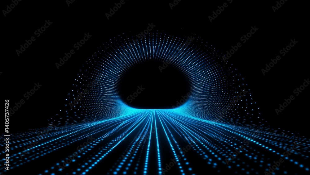 Poster abstract digital tunnel with glowing lines and dots