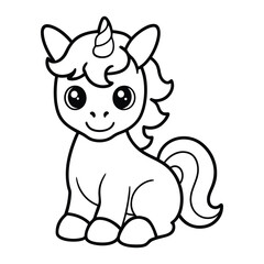 Beautiful Unicorn Line art and Drawing Fantasy Beast Vector Art Illustration