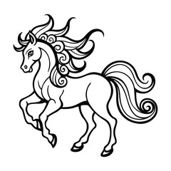 Beautiful Unicorn Line art and Drawing Fantasy Beast Vector Art Illustration