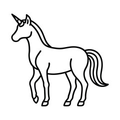 Beautiful Unicorn Line art and Drawing Fantasy Beast Vector Art Illustration