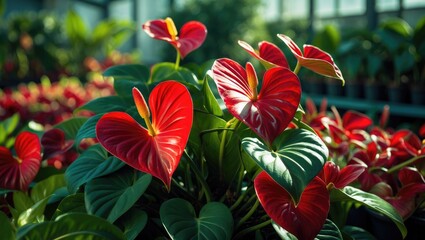 Blooming red anthurium in a natural light setting