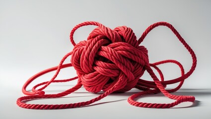 Tangled Red Rope Set Against a White Background