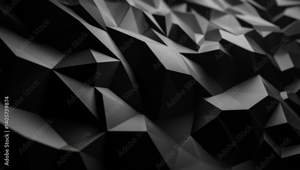 Poster abstract dark geometric polygonal texture. complex 3d shapes create a dark, moody, and dynamic desig