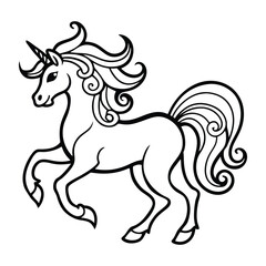 Elegant Unicorn Outline Minimalist Mythical Creature Drawing Line Art Vector Illustration