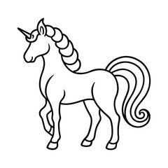 Elegant Unicorn Outline Minimalist Mythical Creature Drawing Line Art Vector Illustration