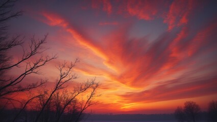 Obraz premium Crimson and orange hues in the evening sky