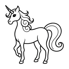 Elegant Unicorn Outline Minimalist Mythical Creature Drawing Line Art Vector Illustration