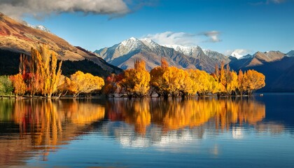 Naklejka premium Autumn reflections in Lake Wanaka New Zealand