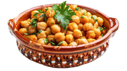 Chickpea stew with fresh herbs served in traditional ceramic bowl for a vibrant culinary experience