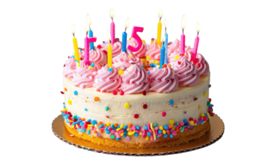 Celebrate a birthday with a colorful cake adorned with candles and sprinkles, perfect for a joyful occasion filled with laughter and love