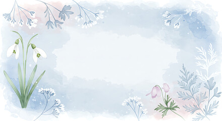 Serene Snowdrop Watercolor: Delicate Spring Blooms AI Generated