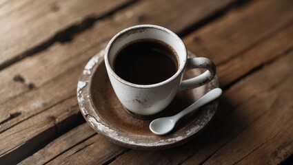 Cup of hot americano set against a wooden surface