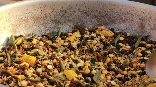 Spices on solid background