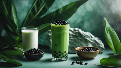 Bubble Milk with Ice Green Tea