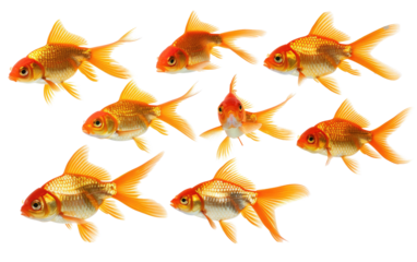 Bright goldfish swimming gracefully in a clear aquarium during daylight hours