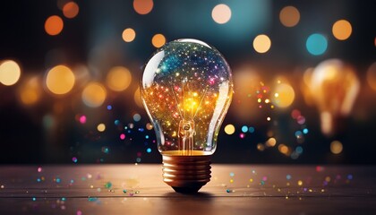 light bulbs that shine glitter on table new ideas with innovative technology and creativity business education and technology generated ai