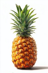 Fototapeta premium Standing Fresh Pineapple with Green Leaves Isolated on White Background