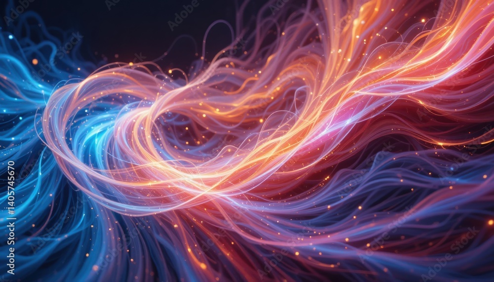 Poster dynamic colorful light waves abstract digital art vivid color palette ethereal environment fluid mot