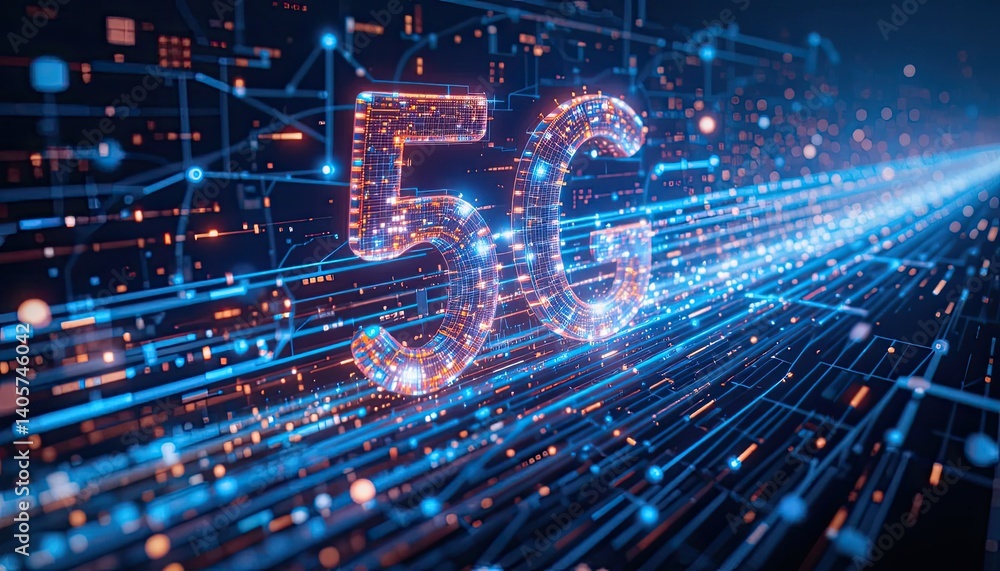 Poster glowing 5g network data stream abstract background