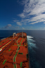 A merchant ship is underway at sea