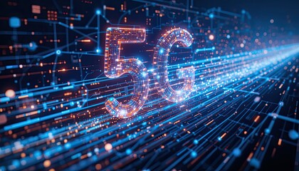 Fototapeta premium Glowing 5G Network Data Stream Abstract Background