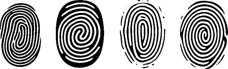 Fingerprint vector icon set. Personal id identity. Press finger, scan for safety. Unique touch id. Individual fingertip is verification in police. Illustration on white background.
