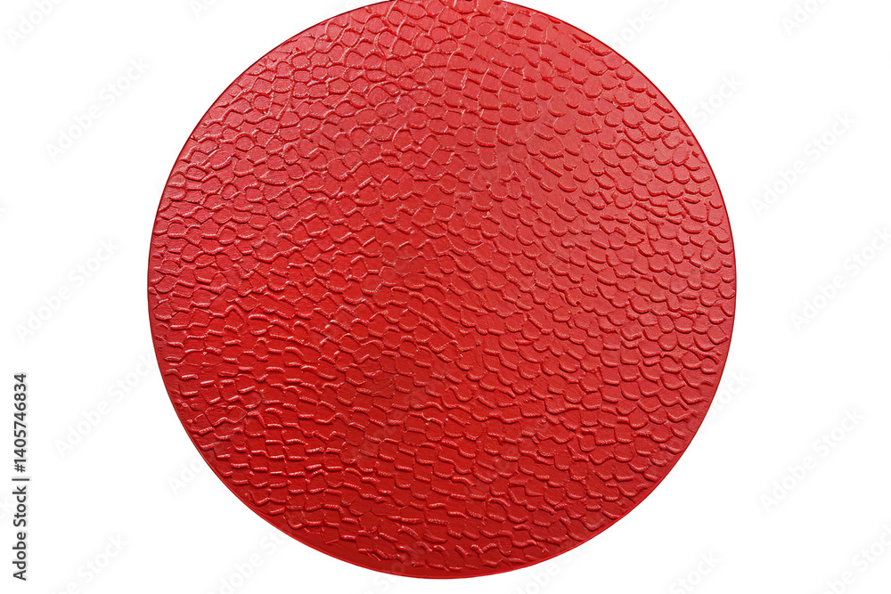 Poster textured red circle fills frame with bumpy surface