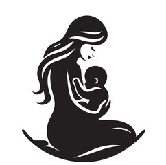 Mother and baby stylized vector symbol, mom hugs her child logo template